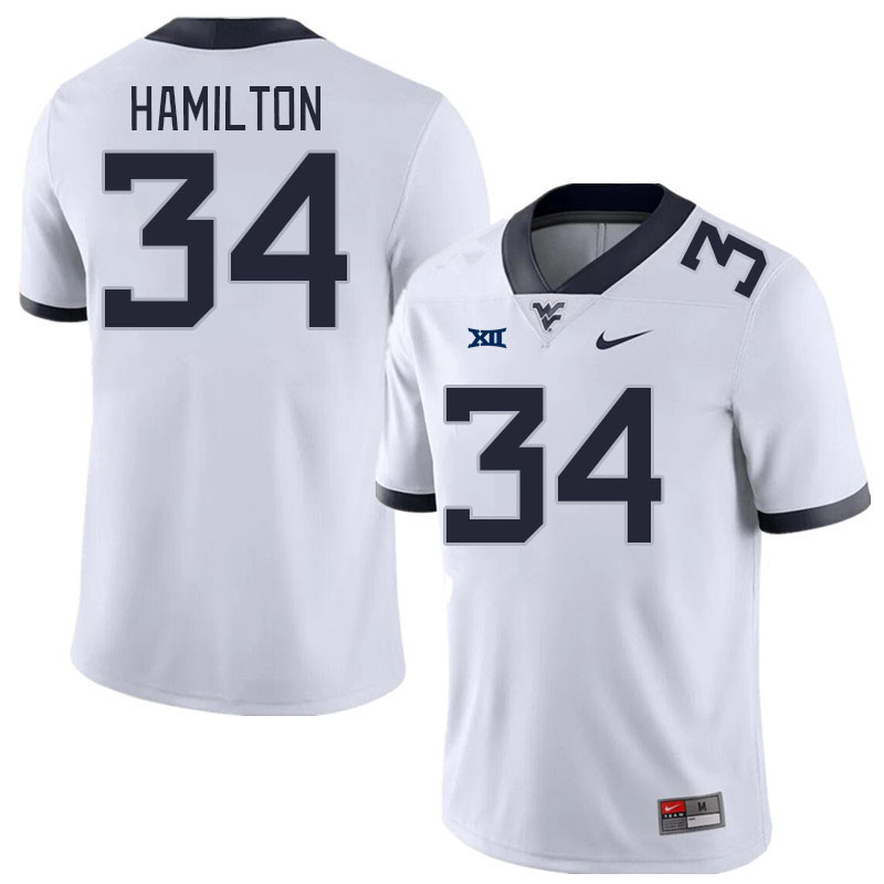 Men #34 Luke Hamilton West Virginia Mountaineers College Football Jerseys Stitched Sale-White